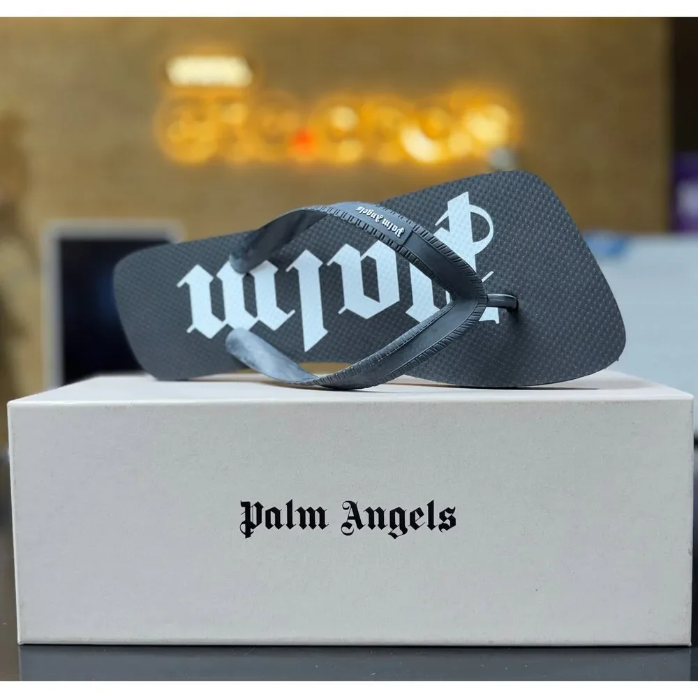 Palm Angels New Rubber Logo Flip Flops Black White – Men’s EU 45 – New with Box